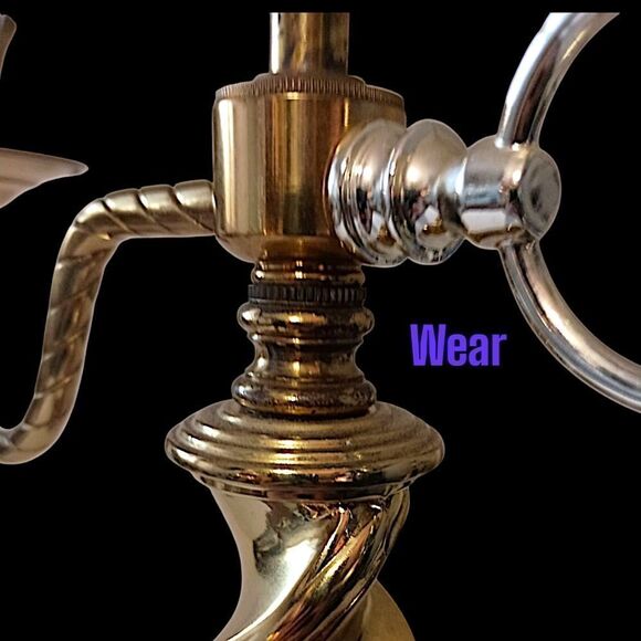 Brass Candlestick Bouillette Lamp Light SINGLE Arm Spiral Twist Base HEAVY Vtg. - Picture 5 of 16